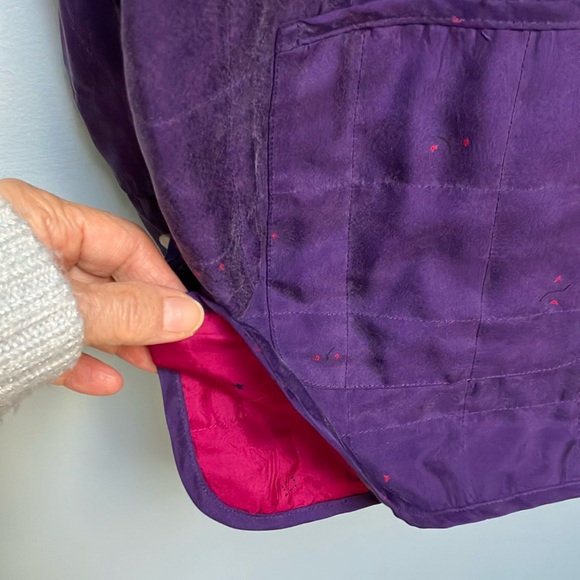 100% Silk Chico’s Purple Magenta Jacket Size 3 (16 to 18 XL) Lagenlook Button Up - Picture 3 of 10